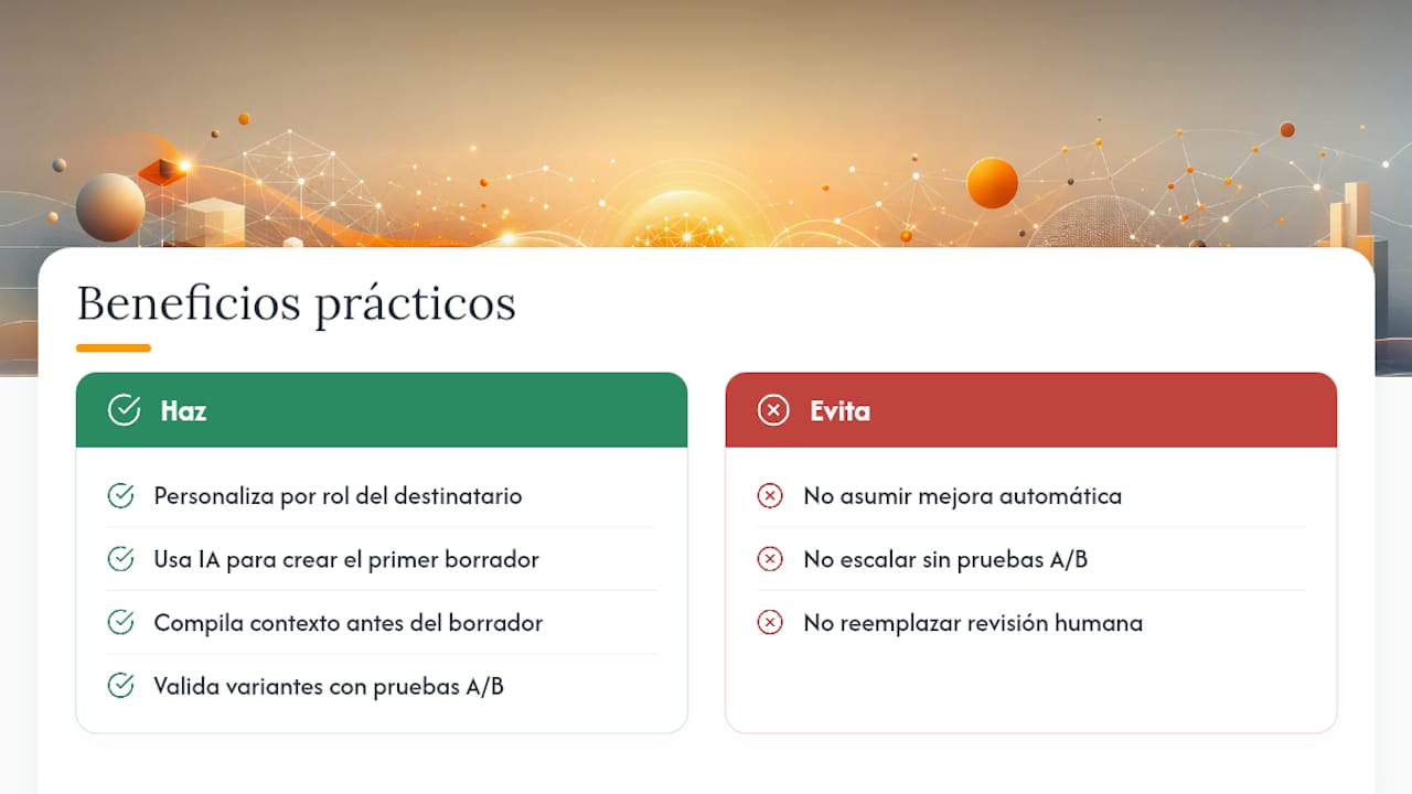 Beneficios comprobables de usar IA en emails B2B — overview diagram