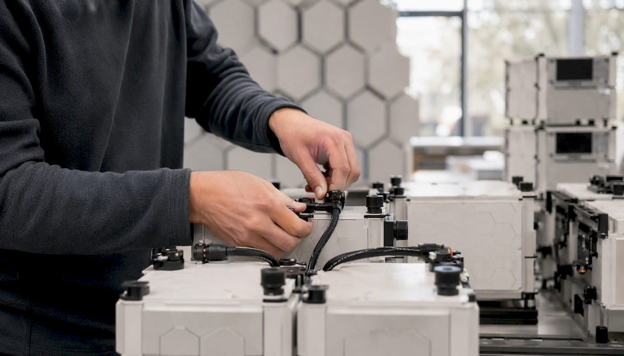 Hands assembling modular agent containers