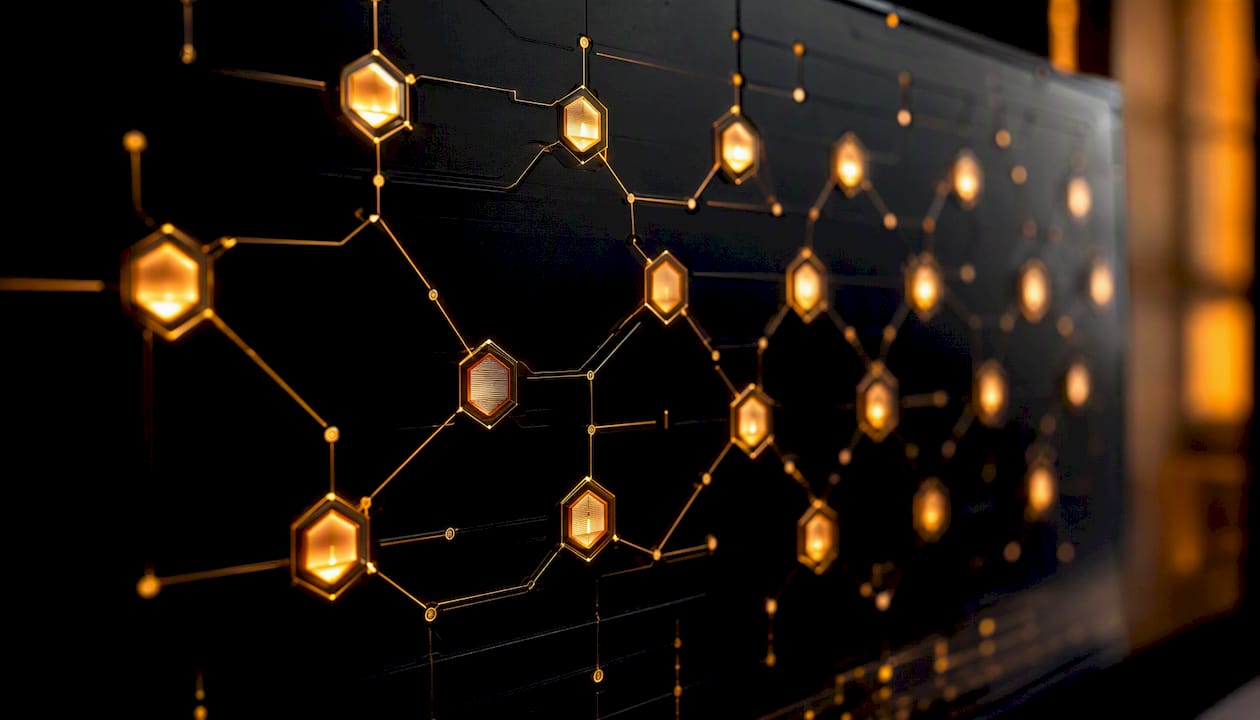 Hexagonal network panel lit amber