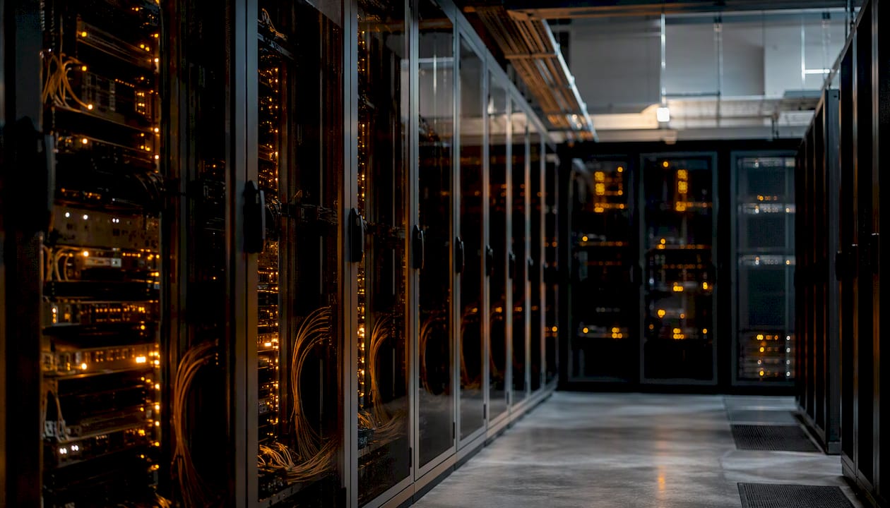 Server racks with status lights