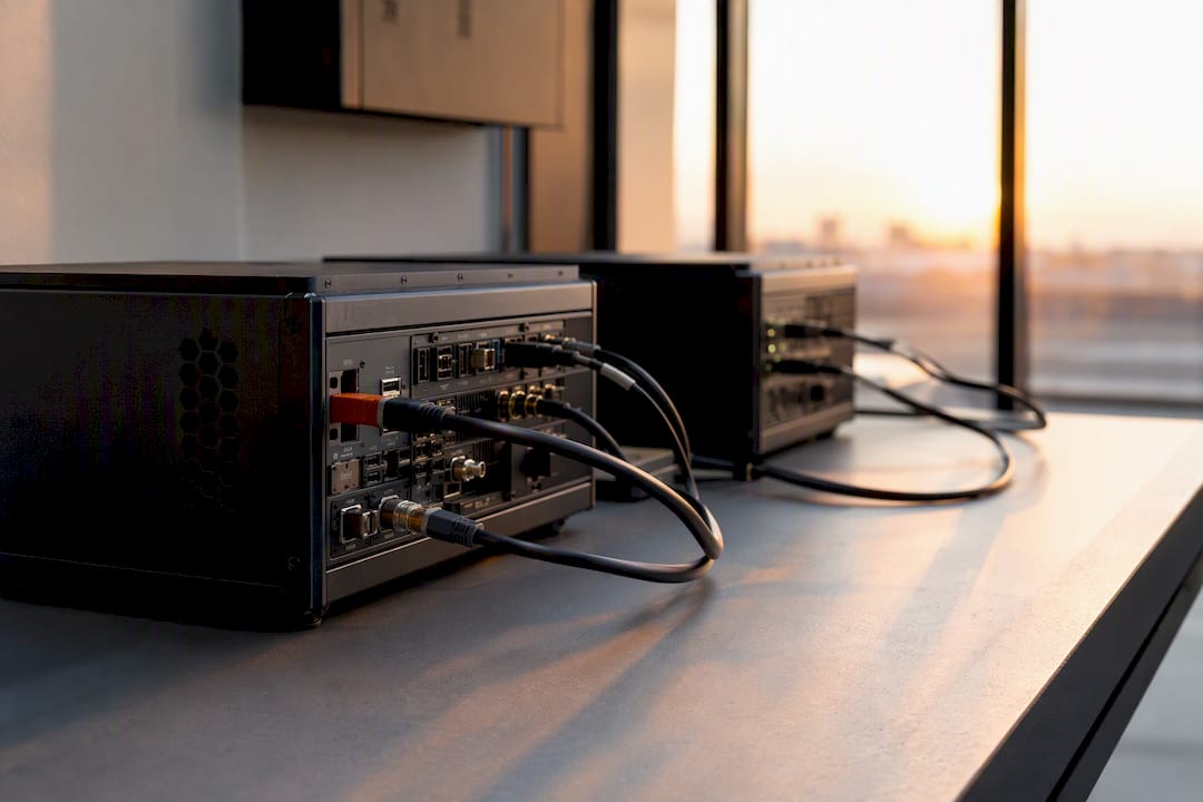 Detalle de contenedores modulares de computadora interconectados