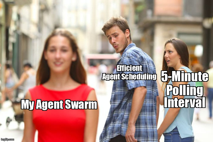 Agent scheduling intervals showing the forbidden dead zone between 270 and 1200 seconds